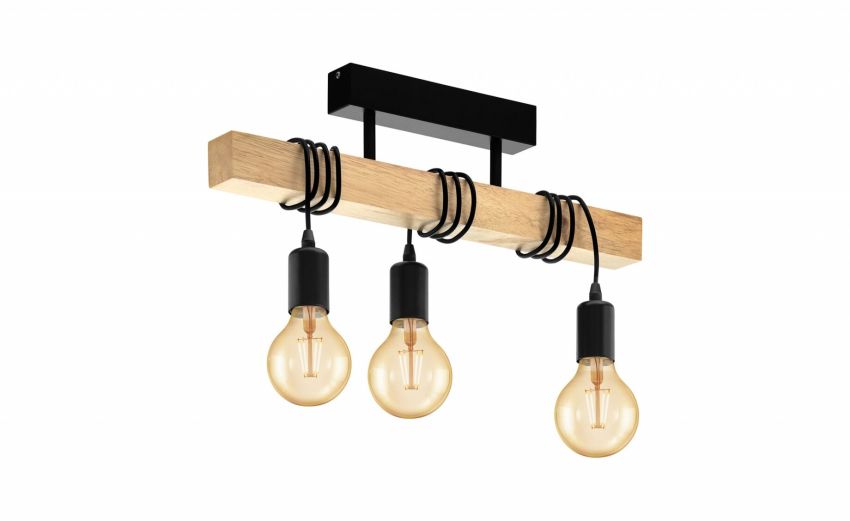 Townshend sospensione 3 luci in legno in metallo- -Nero-Legno-25