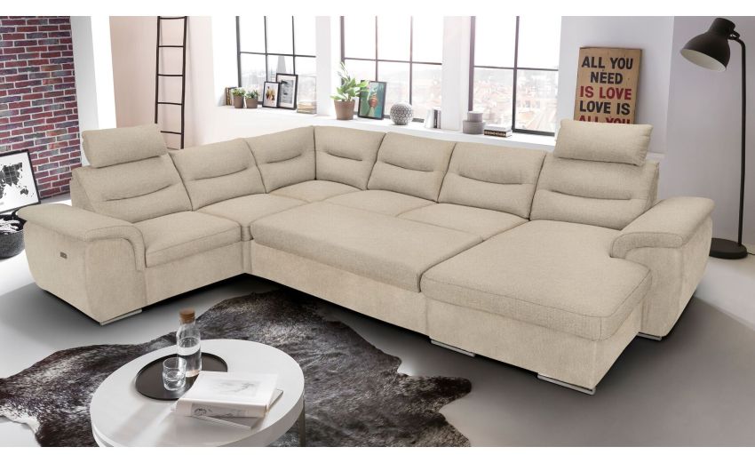 Vanity divano doppio angolo in tessuto beige-Panchetta relax estraibile e seduta relax elettrico-Beige-Tessuto-248 x 120 cm Vanity divano doppio angolo in tessuto beige-Panchetta relax estraibile e seduta relax elettrico-Beige-Tessuto-248 x 120 cm