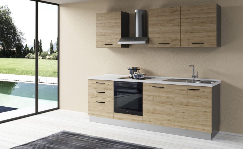 Gilda 2.0 cucina 240 cm colore rovere cadiz -2 elettrodomestici Gilda 2.0 cucina 240 cm colore rovere cadiz -2 elettrodomestici