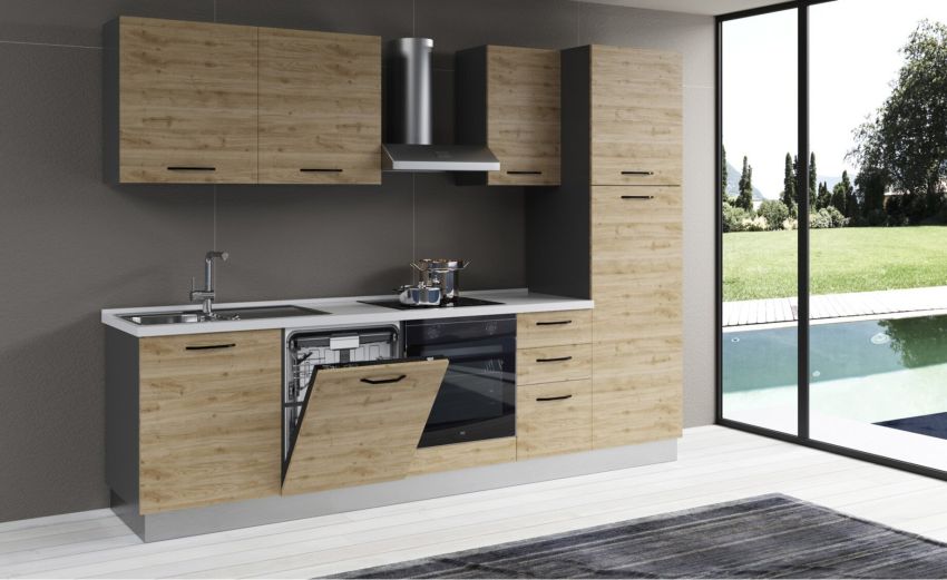Gilda 2.0 cucina 285 cm colore rovere cadiz -4 elettrodomestici Gilda 2.0 cucina 285 cm colore rovere cadiz -4 elettrodomestici