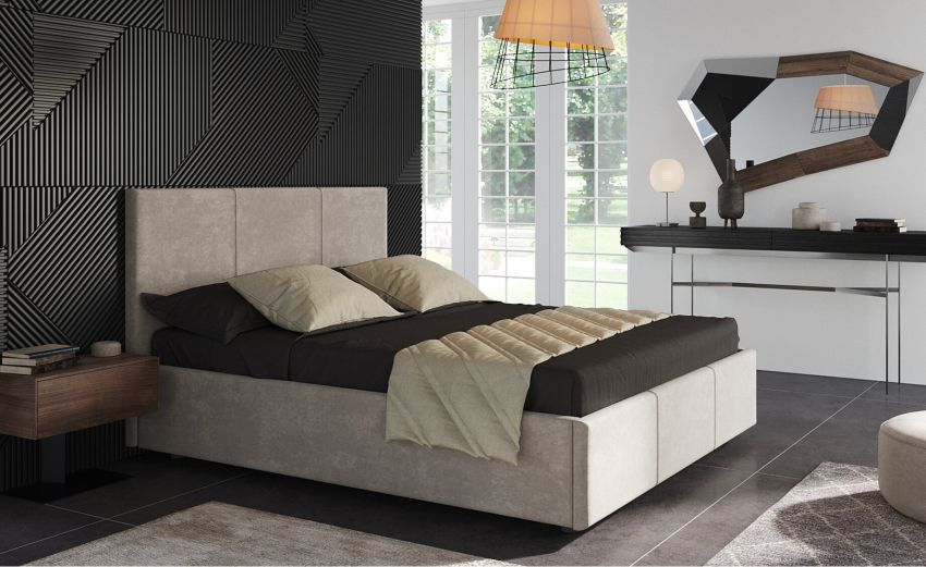 Ponza letto matrimoniale contenitore grigio chiaro-In tessuto effetto nabuk