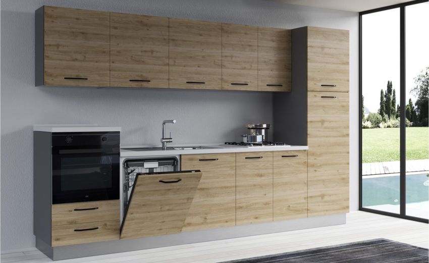 Gilda cucina 330 cm colore rovere cadiz -4 elettrodomestici Gilda cucina 330 cm colore rovere cadiz -4 elettrodomestici
