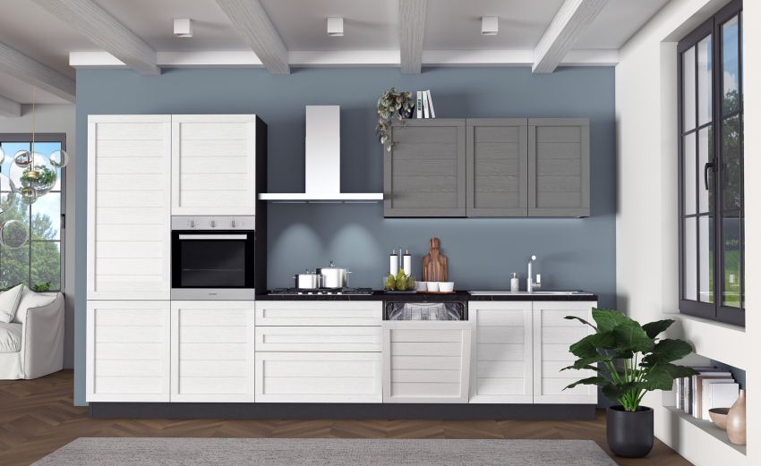 Beverly cucina 360 cm colore bianco e grigio fumo-5 elettrodomestici-Bianco-Legno-216 cmx360 cm Beverly cucina 360 cm colore bianco e grigio fumo-5 elettrodomestici-Bianco-Legno-216 cmx360 cm