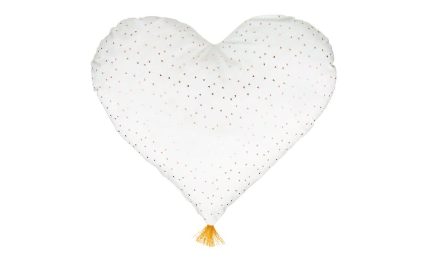 Pom Pom cuscino cuore bianco con nappa 40x45 cm- -Bianco-Poliestere-45 cmx40 cm
