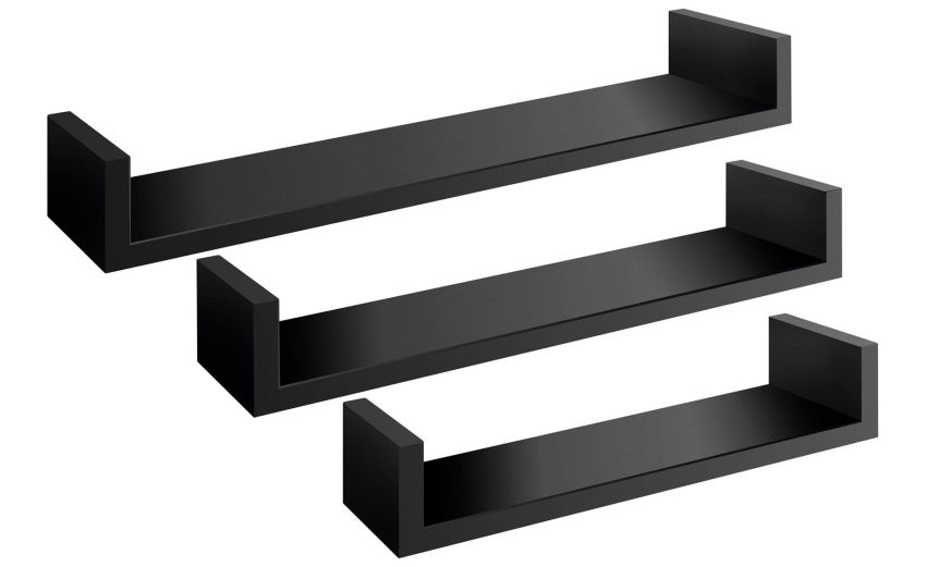 Calamita set 3 mensole in mdf nero- -Nero-Mdf