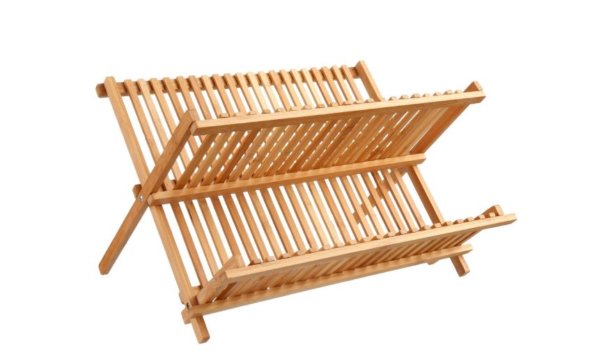 Scolapiatti in bamboo a 2 piani 42x25 cm- -Legno naturale-Bamboo-25