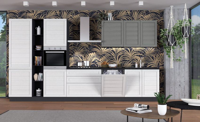 Beverly cucina 390 cm colore bianco e grigio fumo-5 elettrodomestici-Bianco-Legno-216 cmx390 cm Beverly cucina 390 cm colore bianco e grigio fumo-5 elettrodomestici-Bianco-Legno-216 cmx390 cm