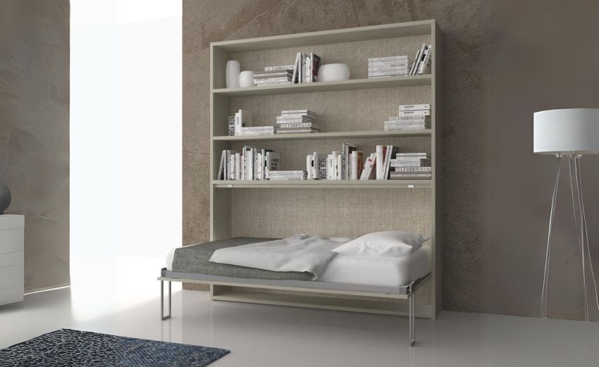 Cabrio letto singolo a scomparsa olmo con libreria-In pannello Cabrio letto singolo a scomparsa olmo con libreria-In pannello