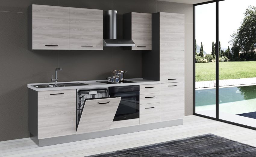 Gilda 2.0 cucina 285 cm colore frassino ghiaccio -4 elettrodomestici