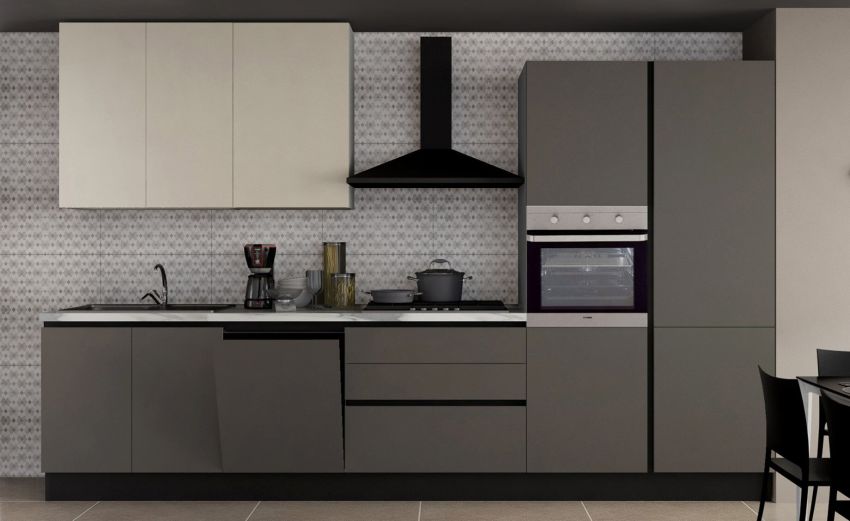 Greta cucina 363 cm colore grafite opaco e calce opaco-4 elettrodomestici-Grigio scuro-Pannello-243 cmx363 cm Greta cucina 363 cm colore grafite opaco e calce opaco-4 elettrodomestici-Grigio scuro-Pannello-243 cmx363 cm