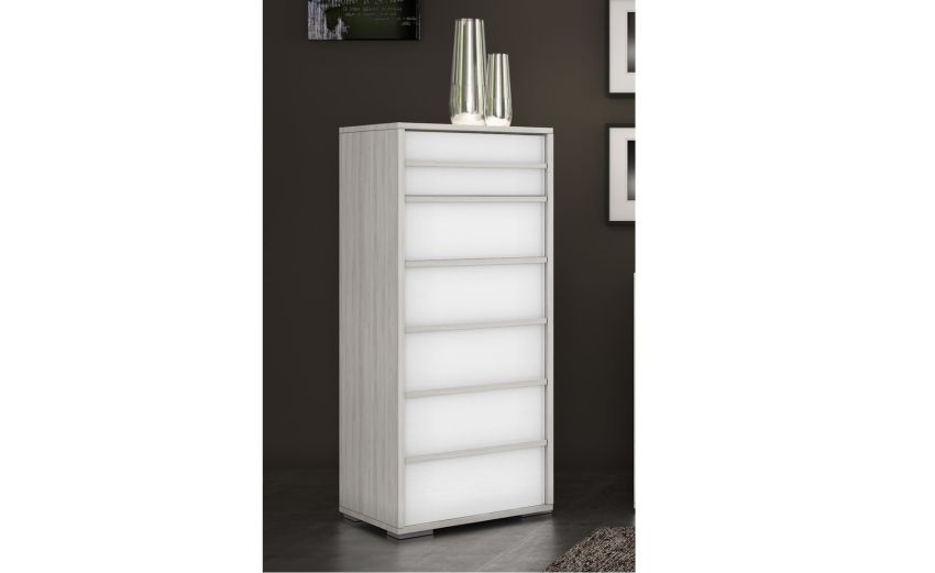 Lorena settimino 6 cassetti bianco-In pannello ecologico certificato-Bianco-Pannello ecologico-120 cmx51 cm