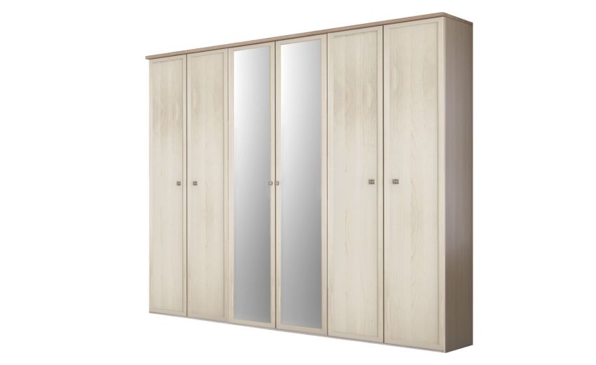 Susy armadio 6 ante battenti betulla con specchio-In pannello ecologico certificato-Legno naturale-Pannello ecologico-241 cmx258 cm Susy armadio 6 ante battenti betulla con specchio-In pannello ecologico certificato-Legno naturale-Pannello ecologico-241 cmx258 cm
