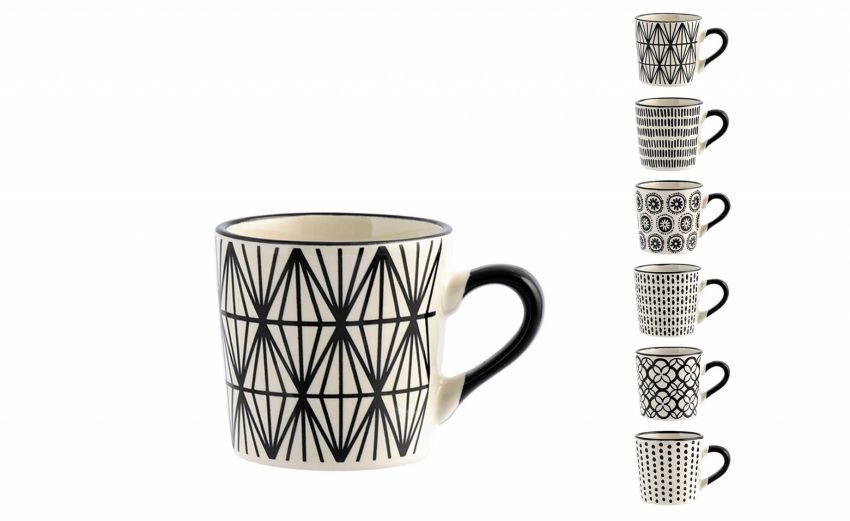 Vhera tazzina caffè in gres con decori 90 ml- -Bianco-Gres