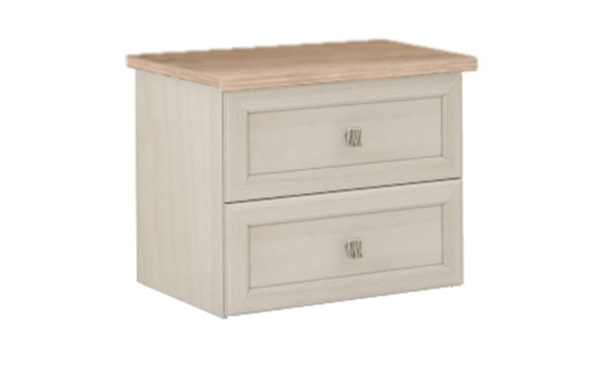 Susy comodino 2 cassetti betulla e legno naturale-In pannello ecologico certificato-Legno bianco-Pannello ecologico-42 cmx53 cm