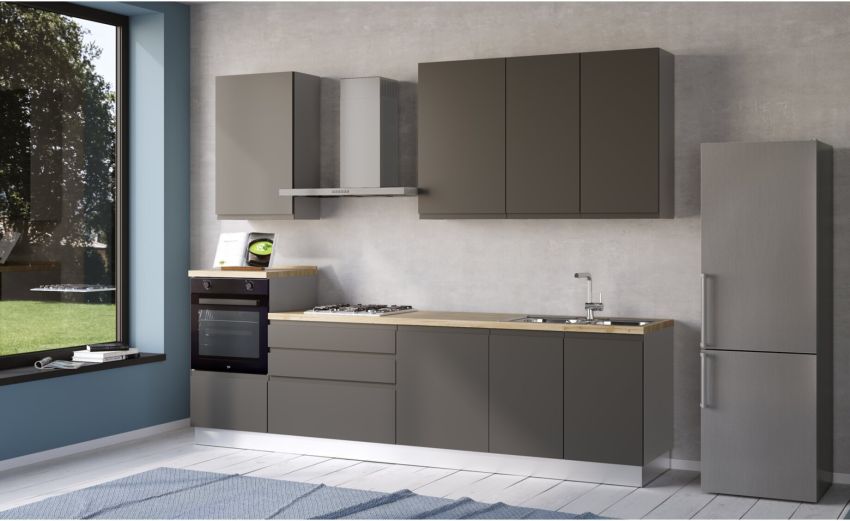 Iris cucina 300 cm colore grigio scuro -2 elettrodomestici--Melaminico Iris cucina 300 cm colore grigio scuro -2 elettrodomestici--Melaminico