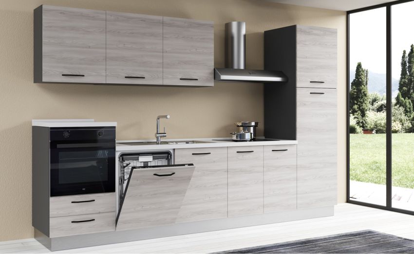 Gilda 2.0 cucina 330 cm colore frassino ghiaccio -4 elettrodomestici Gilda 2.0 cucina 330 cm colore frassino ghiaccio -4 elettrodomestici