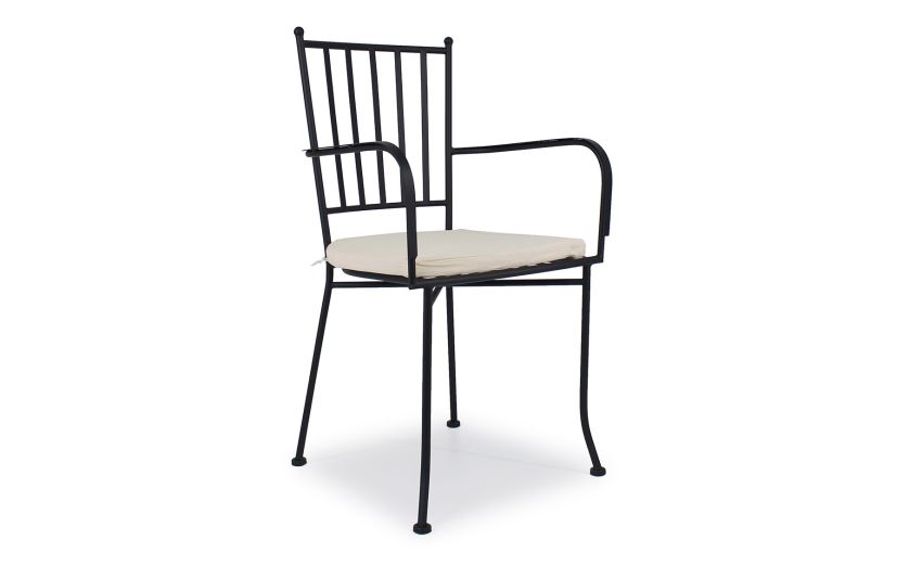 Lina sedia in ferro con braccioli e cuscino incluso-Impilabile -Nero-Ferro-91 cmx51 cm