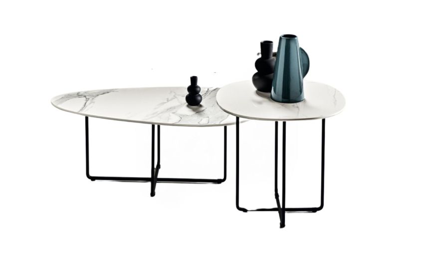 Benny tavolino rotondo bianco in ceramica-effetto marmo bianco statuario lucido-Bianco-Ceramica-47 cmx50 cm