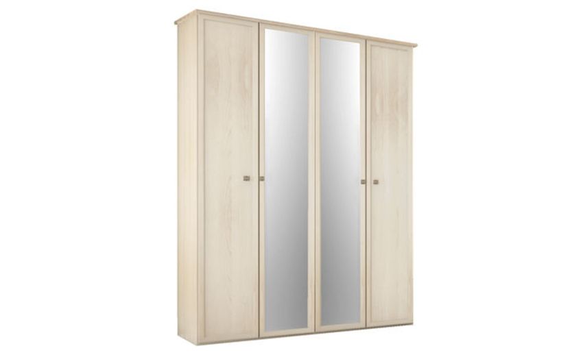Susy armadio 4 ante battenti con specchio betulla e legno naturale-In pannello ecologico certificato-Legno naturale-Pannello ecologico-241 cmx173 cm