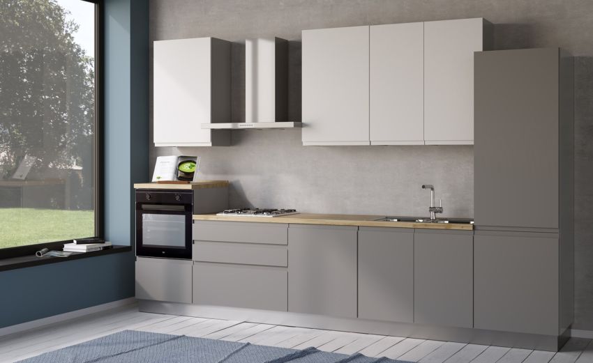Iris cucina 360 cm colore grigio chiaro e bianco opaco -3 elettrodomestici--Melaminico Iris cucina 360 cm colore grigio chiaro e bianco opaco -3 elettrodomestici--Melaminico
