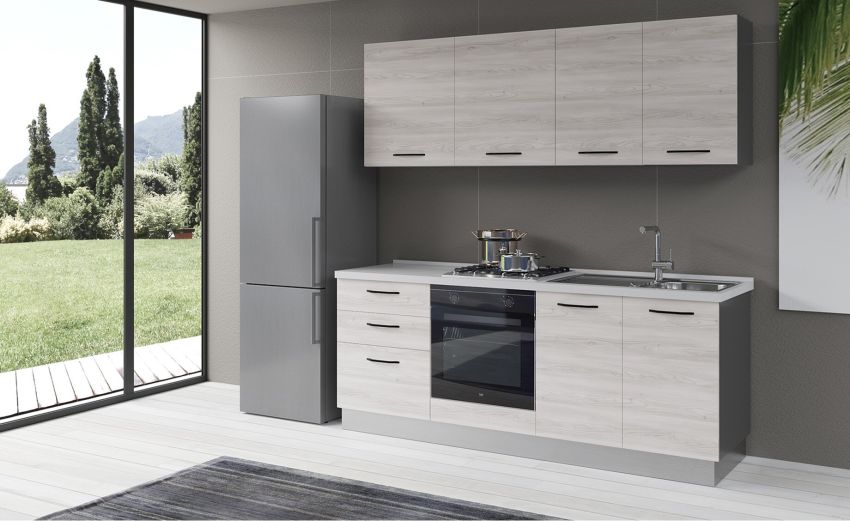 Gilda cucina 270 cm colore frassino ghiaccio -3 elettrodomestici
