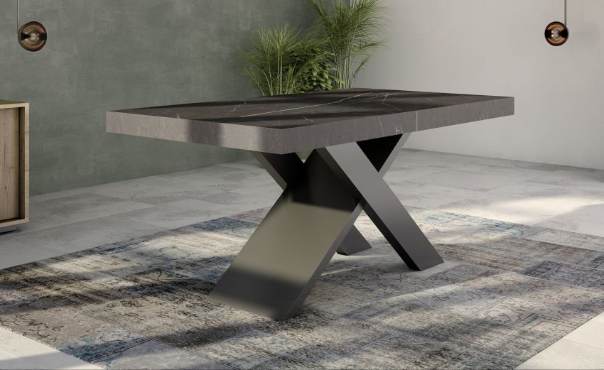 Twin tavolo effetto marmo nero L160/260 cm-Tavolo allungabile-Nero-Nobilitato-76 cmx160 cm