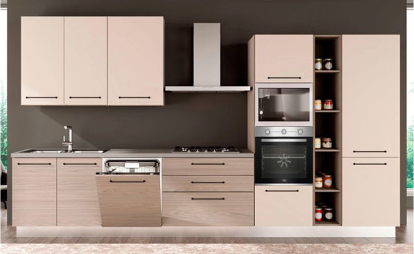 Noa cucina 390 cm colore rovere grigio e grigio angora-5 elettrodomestici-Legno chiaro-Pannello melaminico-240 cmx390 cm Noa cucina 390 cm colore rovere grigio e grigio angora-5 elettrodomestici-Legno chiaro-Pannello melaminico-240 cmx390 cm