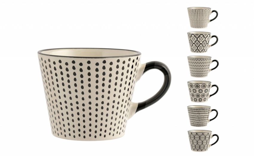 Vhera tazza jumbo in gres con decori 340 ml- -Bianco-Gres Vhera tazza jumbo in gres con decori 340 ml- -Bianco-Gres