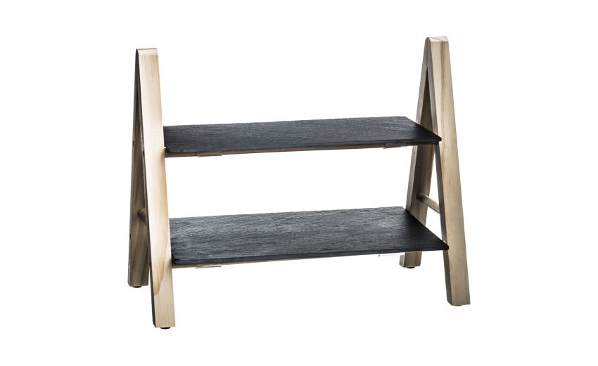 Vassoio 2 ripiani in ardesia e legno- -Nero-Legno-27 cmx32 cm Vassoio 2 ripiani in ardesia e legno- -Nero-Legno-27 cmx32 cm