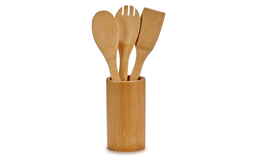 Set 3 utensili con portautensili in bamboo- -Legno naturale-Bamboo Set 3 utensili con portautensili in bamboo- -Legno naturale-Bamboo