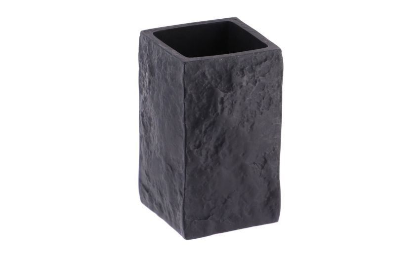 Bicchiere bagno nero pietra grezza H11 cm- -Nero-Poliresina-11 cmx6 cm