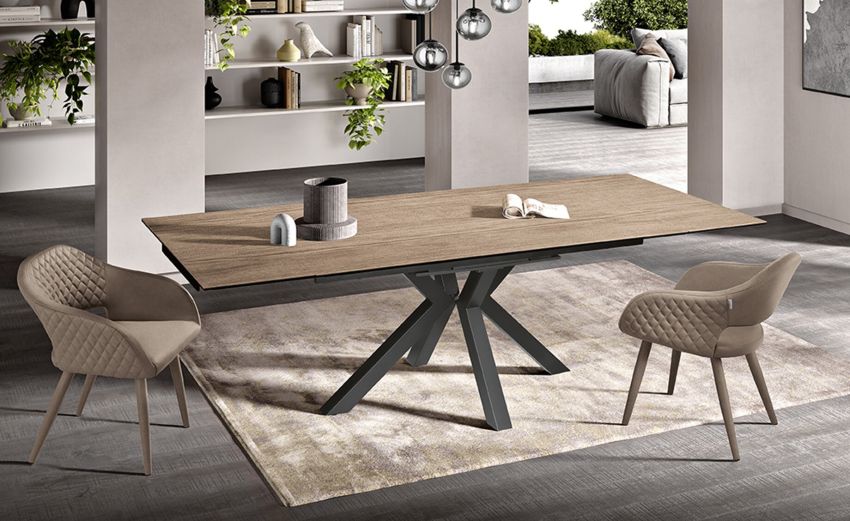 Stone2 tavolo allungabile colore rovere-Con piano in ceramica rovere effetto legno-Legno naturale-Ceramica-74 cmx160 cm