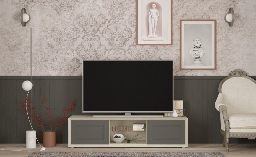 New York porta tv 2 ante colore cenere wood e piombo laccato opaco--Grigio-Pannello melaminico-39