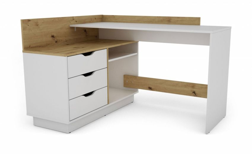 Peter scrivania angolare colore bianco e rovere-Misure L 128 Peter scrivania angolare colore bianco e rovere-Misure L 128