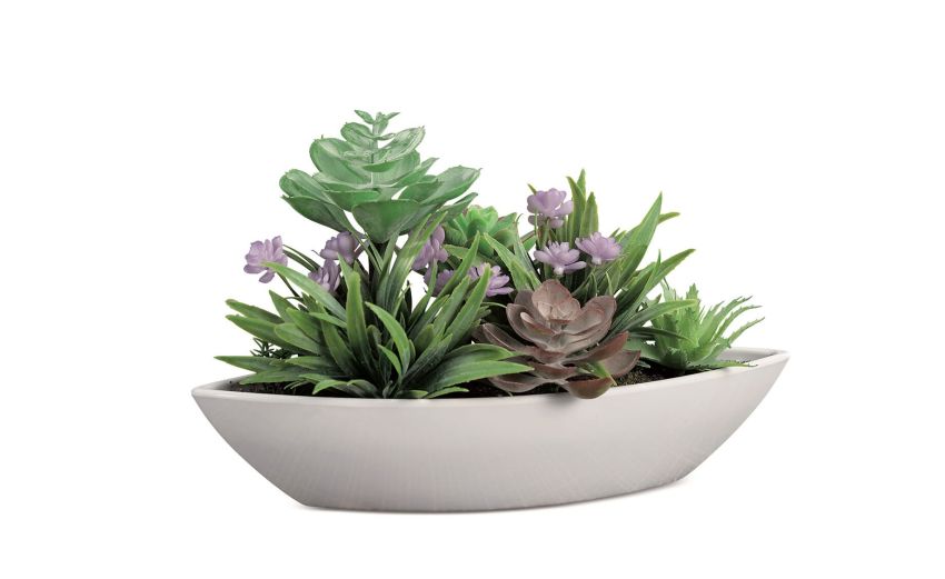 Boat pianta artificiale con vaso 26x15 cm - -Verde-Plastica-15 cmx26 cm