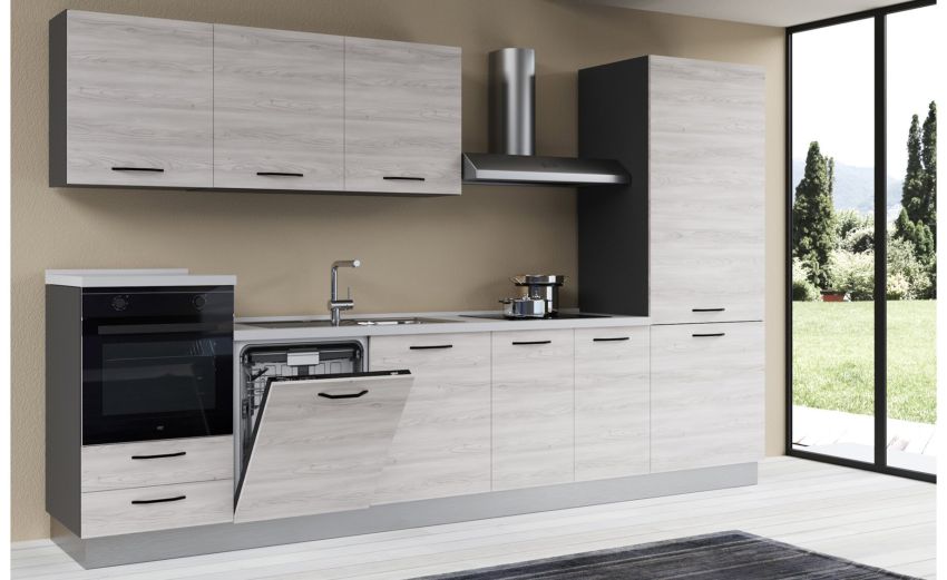 Gilda 2.0 cucina 345 cm colore frassino ghiaccio -4 elettrodomestici Gilda 2.0 cucina 345 cm colore frassino ghiaccio -4 elettrodomestici