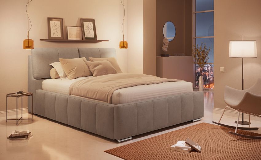 Rialto letto matrimoniale in tessuto grigio argento-Con contenitore standard e poggia testa reclinabili-Grigio--160 x 190 cm