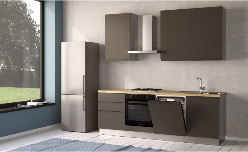 Iris cucina 240 cm colore grigio scuro con lavastoviglie-3 elettrodomestici--Melaminico