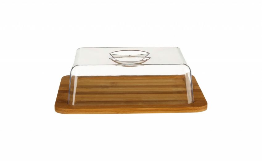 Portaformaggio in legno di bamboo e vetro- -Legno naturale-Plastica-20 cmx26 cm