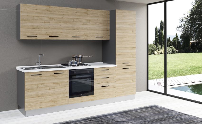 Gilda cucina 270 cm colore rovere cadiz -3 elettrodomestici Gilda cucina 270 cm colore rovere cadiz -3 elettrodomestici