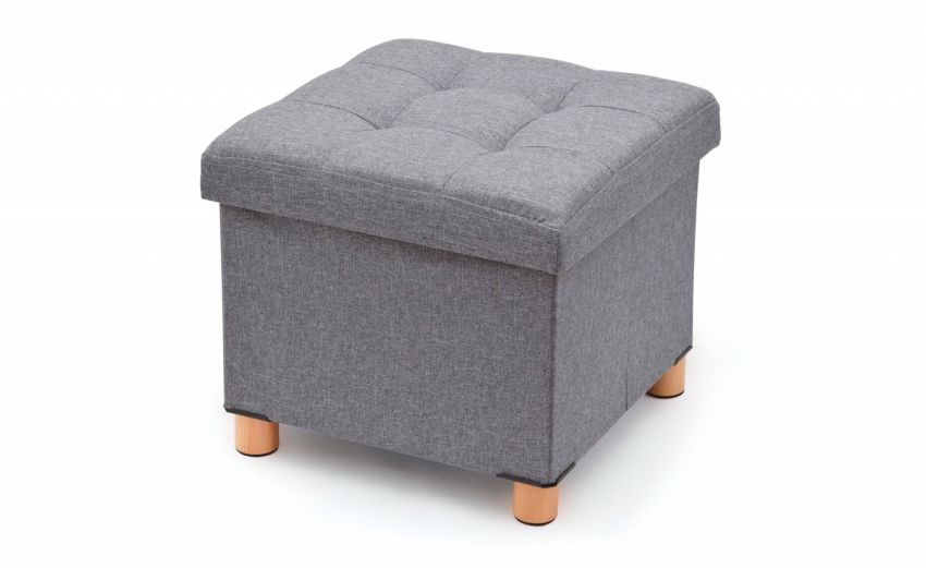 Ottoman pouf contenitore in tessuto con piedini- -Grigio-Tessuto-34 cmx38 cm