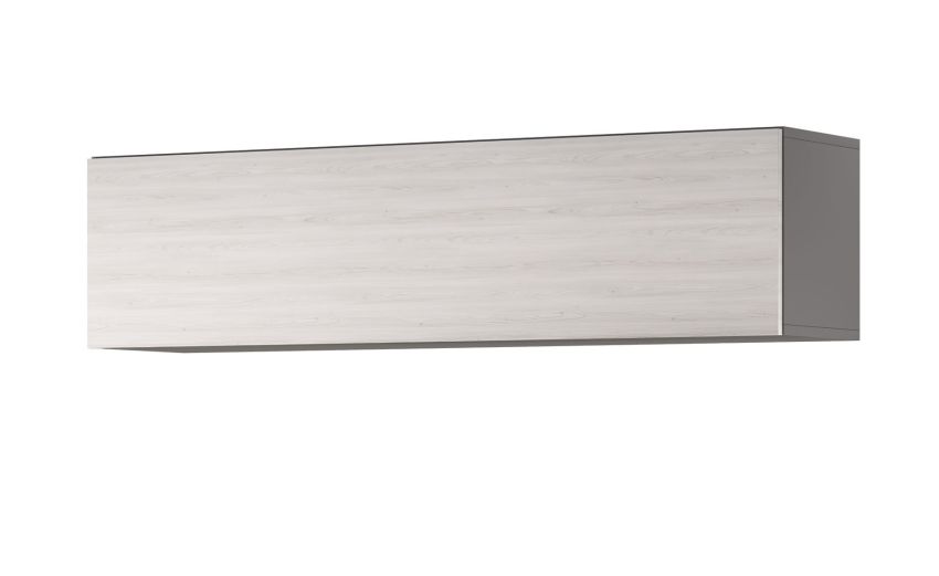 Gilda pensile 1 anta a vasistas frassino ghiaccio L140 cm-Struttura colore titanio-Legno bianco-Pannello-36 cmx140 cm