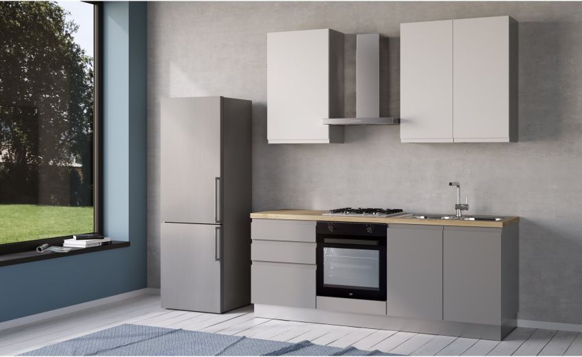 Iris cucina 210 cm colore grigio chiaro e bianco opaco -2 elettrodomestici--Melaminico Iris cucina 210 cm colore grigio chiaro e bianco opaco -2 elettrodomestici--Melaminico