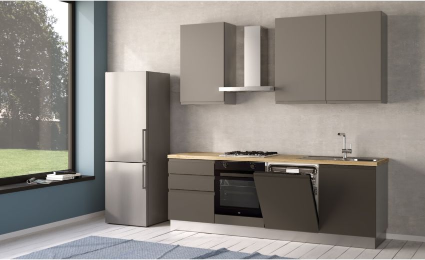Iris cucina 240 cm colore grigio scuro e grigio chiaro con lavastoviglie-3 elettrodomestici--Melaminico Iris cucina 240 cm colore grigio scuro e grigio chiaro con lavastoviglie-3 elettrodomestici--Melaminico
