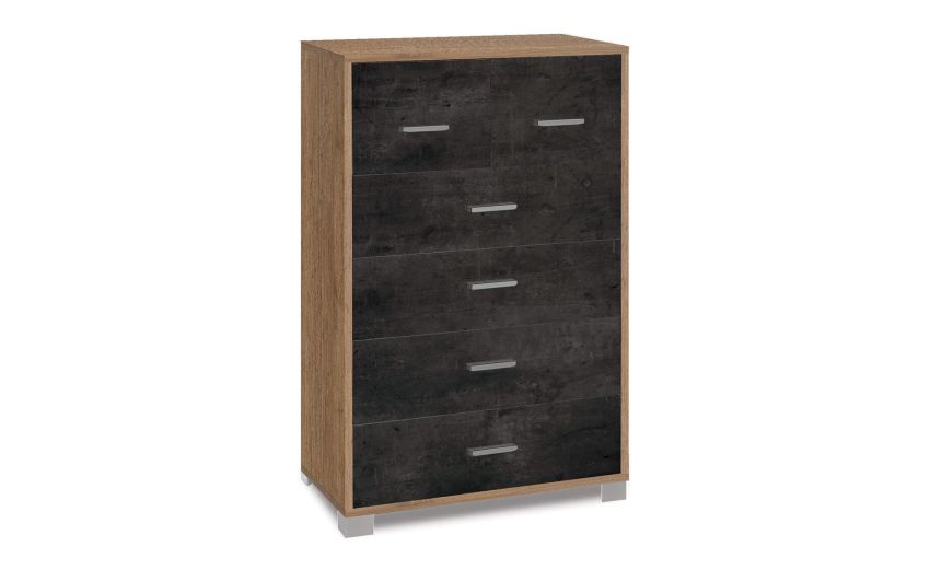 Odessa cassettiera 6 cassetti noce stelvio e ossido nero--Nero-Pannello melaminico-112 cmx70 cm