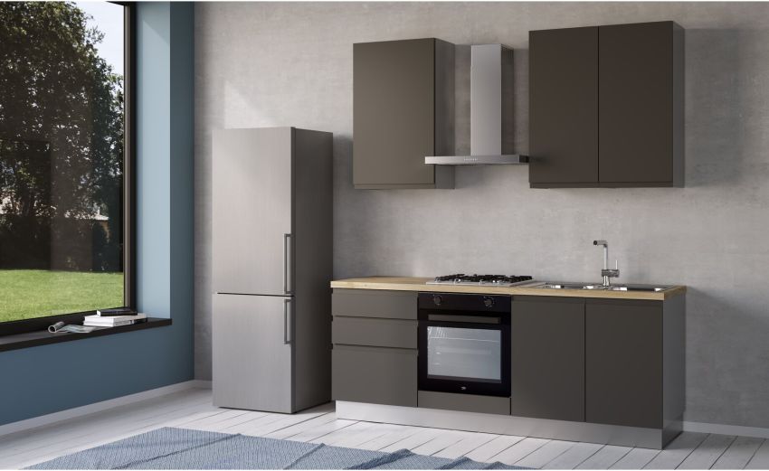 Iris cucina 210 cm colore grigio scuro -2 elettrodomestici--Melaminico Iris cucina 210 cm colore grigio scuro -2 elettrodomestici--Melaminico