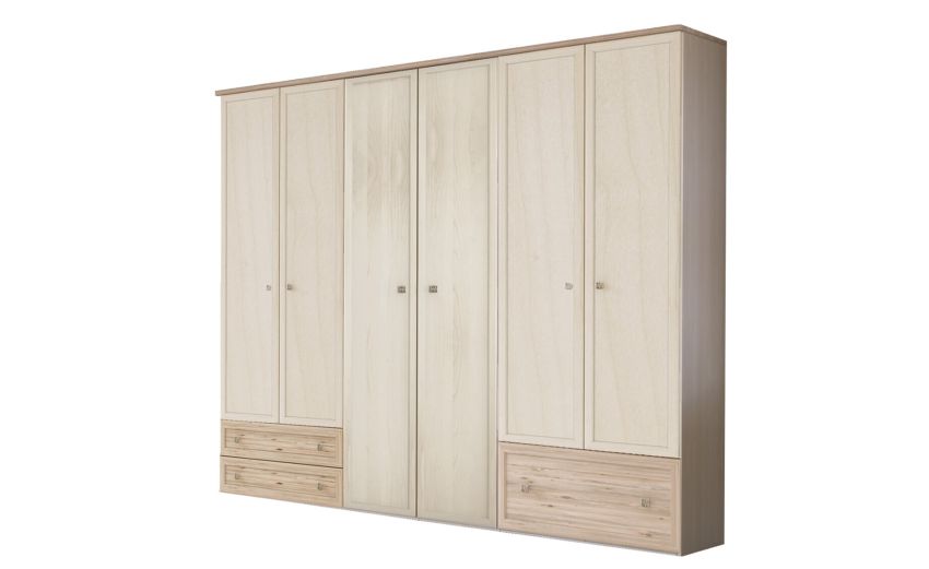 Susy armadio 6 ante battenti cassettone a destra betulla-In pannello ecologico certificato-Legno naturale-Pannello ecologico-241 cmx258 cm Susy armadio 6 ante battenti cassettone a destra betulla-In pannello ecologico certificato-Legno naturale-Pannello ecologico-241 cmx258 cm