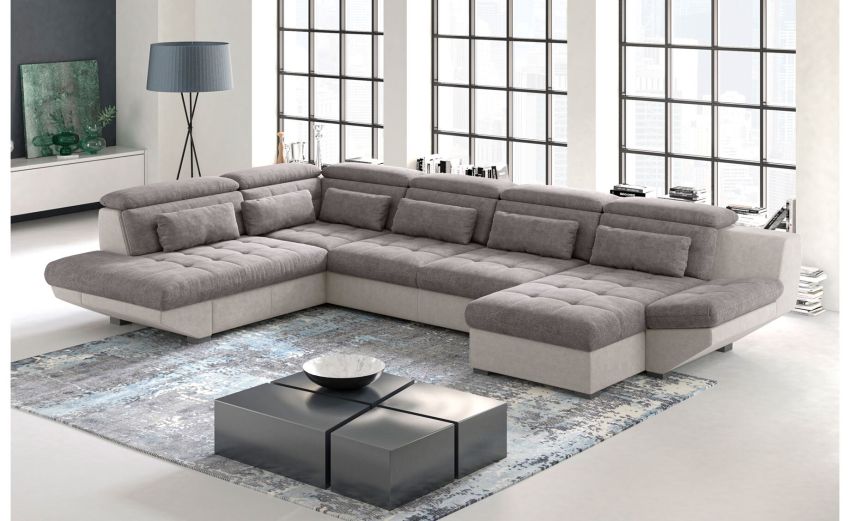 Florida divano doppio angolo in tessuto grigio-Con panchetta relax e contenitore-Grigio-Tessuto-300 x 138 cm Florida divano doppio angolo in tessuto grigio-Con panchetta relax e contenitore-Grigio-Tessuto-300 x 138 cm