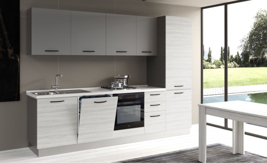 Gilda cucina 285 cm colore frassino ghiaccio e light grey-4 elettrodomestici Gilda cucina 285 cm colore frassino ghiaccio e light grey-4 elettrodomestici