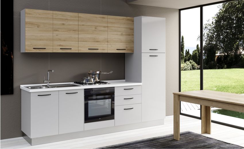 Gilda cucina 270 cm colore light grey e rovere cadiz-3 elettrodomestici